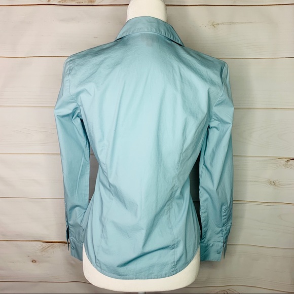 Talbots Blue Stretch Poplin Ruffles Button Down - Picture 2 of 6